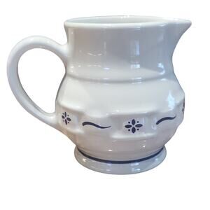 Longaberger White Blue Ceramic Creamer Pitcher 4" H Stoneware Pottery Vintage